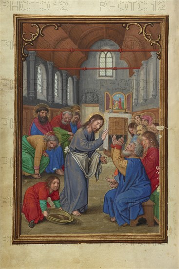 Christ Washing the Apostles' Feet; Simon Bening, Flemish, about 1483 - 1561, Bruges, Belgium; about 1525–1530; Tempera colors