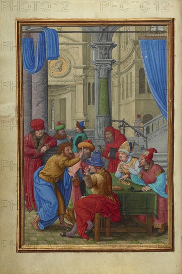 Judas Receiving the Thirty Pieces of Silver; Simon Bening, Flemish, about 1483 - 1561, Bruges, Belgium; about 1525–1530