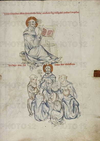 Bernard of Clairvaux Writing; Bernard Preaching to Brothers of the Order; Unknown maker; Silesia, Poland; 1353; Tempera colors