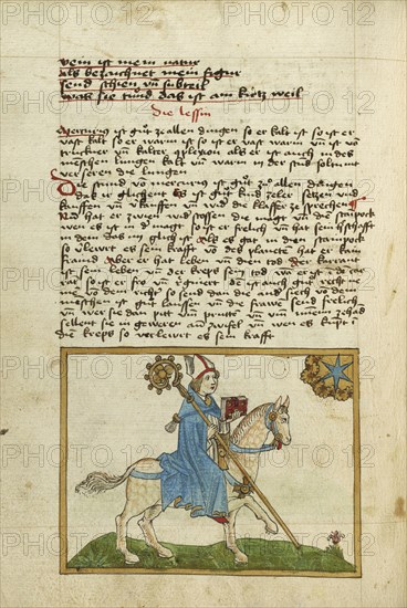 The Planet Jupiter Represented as a Bishop on Horseback; Ulm, Germany; shortly after 1464; Watercolor and ink on paper
