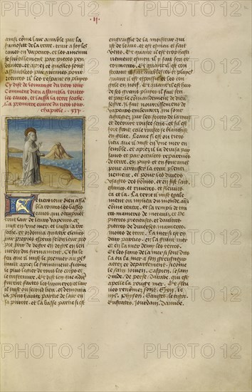 The Separation of Water and Land; Ghent, Belgium; about 1475; Tempera colors, gold leaf, and gold paint on parchment; Leaf