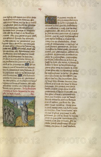 The Departure of Moses; Ghent, Belgium; about 1475; Tempera colors, gold leaf, and gold paint on parchment; Leaf: 43.8 x 30.5 cm