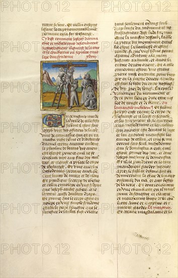 The Deposition; Ghent, Belgium; about 1475; Tempera colors, gold leaf, and gold paint on parchment; Leaf: 43.8 x 30.5 cm