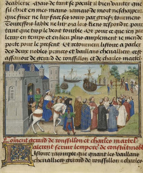 The Byzantine Emperor Welcoming Roussillon and Martel; Loyset Liédet, Flemish, active about 1448 - 1478, and Pol Fruit, Flemish