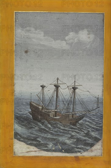 A Ship in a Stormy Sea; Georg Strauch, German, 1613 - 1675, Nuremberg, Germany; about 1626 - 1711; Tempera colors with gold