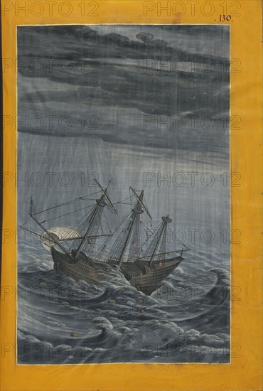 A Ship in a Stormy Sea; Georg Strauch, German, 1613 - 1675, Nuremberg, Germany; about 1626 - 1711; Tempera colors with gold