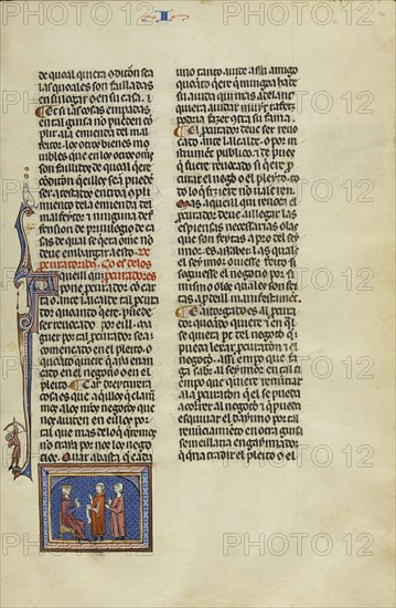 Initial A: The Attorney with Clients before a Judge; Unknown, Michael Lupi de Çandiu, Spanish, active Pamplona, Spain 1297