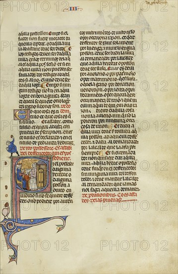 Initial S: Two Men before Judge; Unknown, Michael Lupi de Çandiu, Spanish, active Pamplona, Spain 1297 - 1305, Northeastern