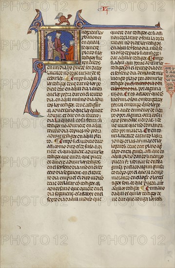 Initial J: A Man Kneeling before a Judge; Unknown, Michael Lupi de Çandiu, Spanish, active Pamplona, Spain 1297 - 1305