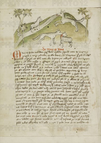 A Wolf Killing a Lamb; Trier, probably, Germany; third quarter of 15th century; Pen and black ink and colored washes on paper