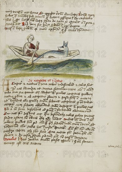 A Ferryman with a Wolf in a Boat; Trier, probably, Germany; third quarter of 15th century; Pen and black ink and colored washes