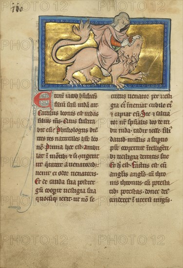 Samson Fighting a Lion; Thérouanne ?, France, formerly Flanders, fourth quarter of 13th century, after 1277, Tempera colors