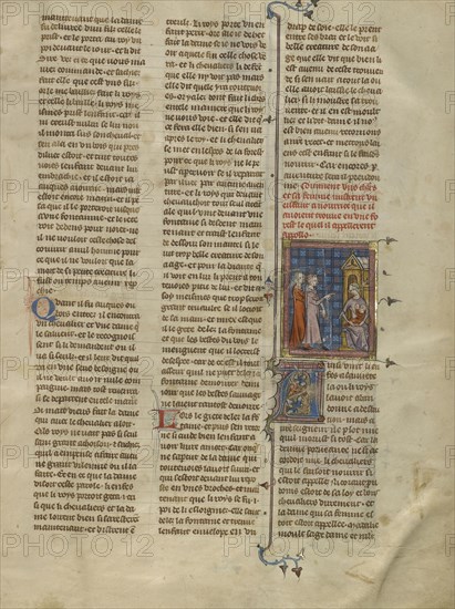 Nicoraut and Madule before the Nurse and Child; Paris, France; about 1320 - 1340; Tempera colors, gold paint, and silver