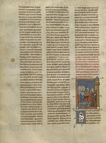 Knight à la cote mal taillée and Mesdisant Imprisoned at Castle Uter; Paris, France; about 1320 - 1340; Tempera colors, gold