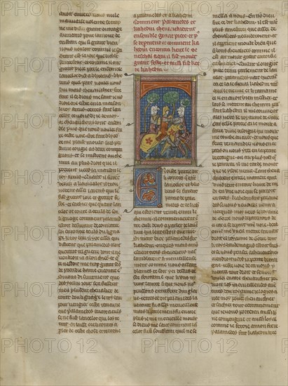 Kahedin and Palamedes Meeting the Seneschal Keu; Paris, France; about 1320 - 1340; Tempera colors, gold paint, and silver