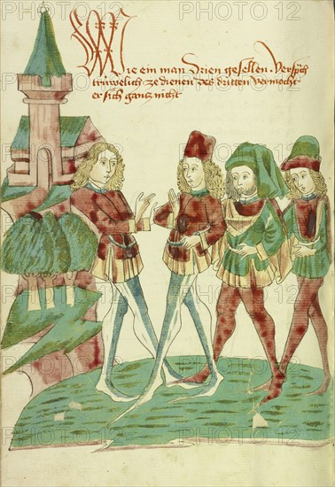 A Servant before Three Lords; Follower of Hans Schilling, German, active 1459 - 1467, from the Workshop of Diebold Lauber