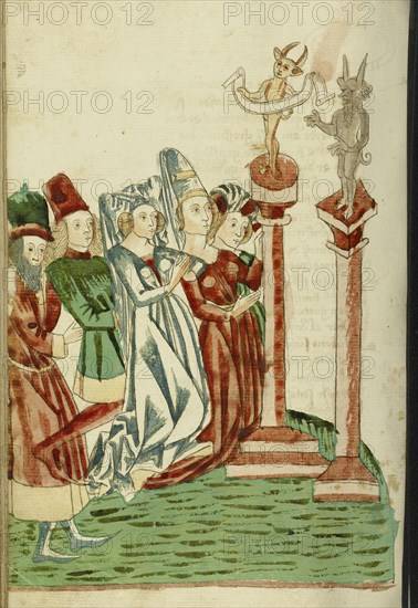 A Group of Men and Women Worship Two Idols; Follower of Hans Schilling, German, active 1459 - 1467)