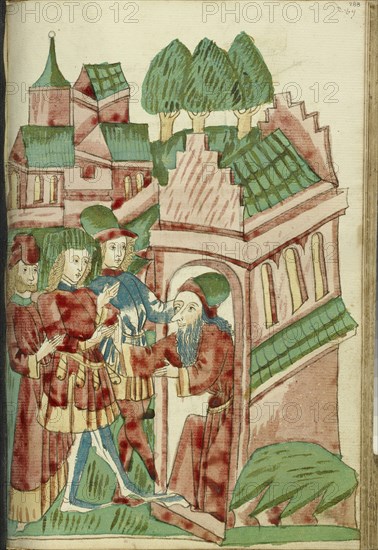 Three Men Approach a Hermit; Follower of Hans Schilling, German, active 1459 - 1467, from the Workshop of Diebold Lauber