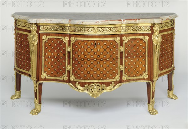 Commode; Gilles Joubert, French, 1689 - 1775, Paris, France; 1769; Oak veneered with kingwood, tulipwood, holly, bloodwood