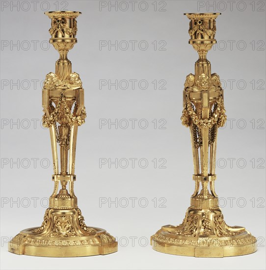 Pair of Candlesticks; Etienne Martincourt, French, died after 1791, master 1762), Paris, France; about 1780; Gilt bronze