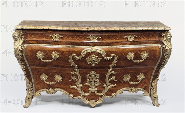 Commode; Etienne Doirat, French, about 1675 - 1732, Paris, France; about 1725 - 1730; Oak and fir veneered with kingwood