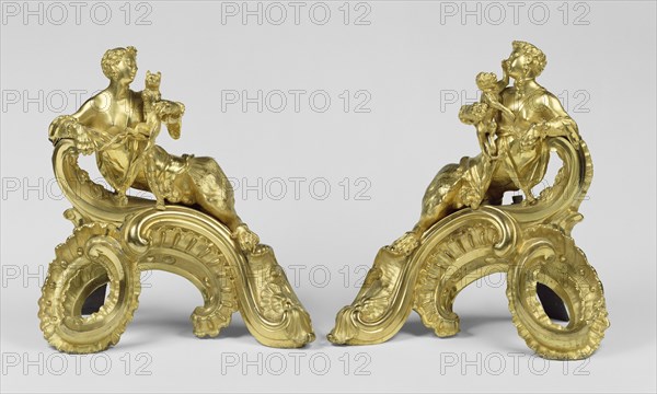 Pair of Firedogs; Attributed to Charles Cressent, French, 1685 - 1768, master 1719), Paris, France; about 1735; Gilt bronze