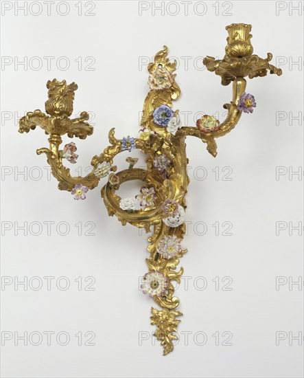 Wall Light; Paris, France; about 1750; Soft-paste porcelain; gilt bronze; 45.7 × 34.3 × 19.7 cm, 18 × 13 1,2 × 7 3,4 in