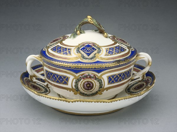 Lidded Bowl on Dish; Painted by Pierre-Antoine Méreaud, French, active 1754 - 1791, Sèvres Manufactory, French, 1756 - present