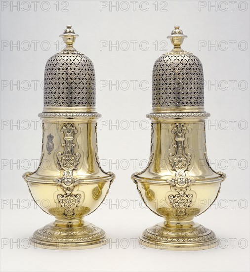 Pair of Sugar Castors; Paul de Lamerie, British, 1688 - 1751, 1730; Silver