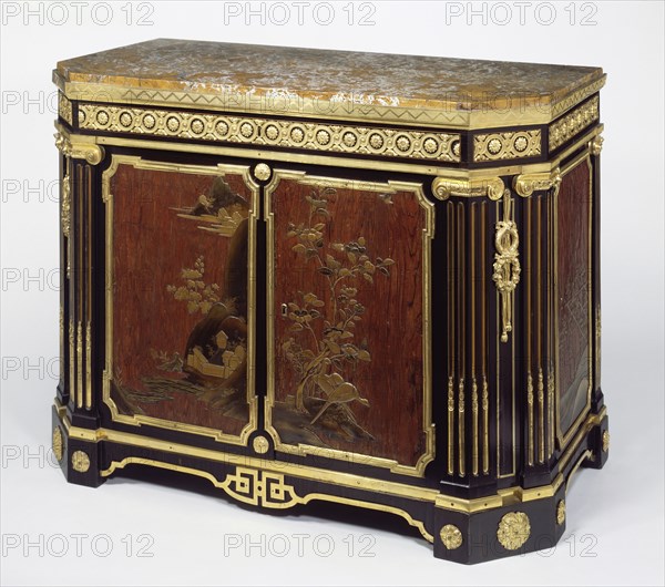 Cabinet; Joseph Baumhauer, French, died 1772, Paris, France; about 1765; Oak veneered with ebony, tulipwood, maple, Japanese