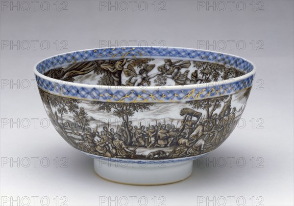 Bowl; Painting attributed to Ignaz Preissler, German, 1676 - 1741, Kangxi, China; porcelain about 1700; painted decoration