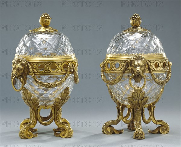 Pair of Lidded Bowls; Paris, France; about 1775; Glass; gilt bronze mounts