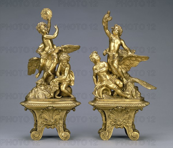 Pair of Firedogs; about 1700; Gilt bronze