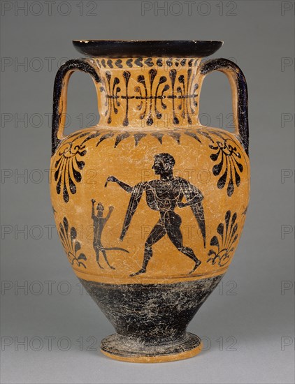 Etruscan Black-Figure Neck Amphora; Attributed to the Lotus Bud Group; Orvieto, probably, Etruria; about 490 B.C; Terracotta