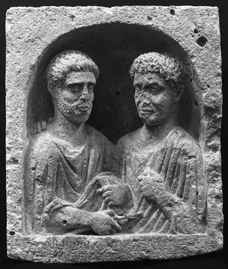 Grave Stele with the Busts of a Father and Son; Syria; mid-2nd century; Limestone; 79 × 67.3 × 26 cm