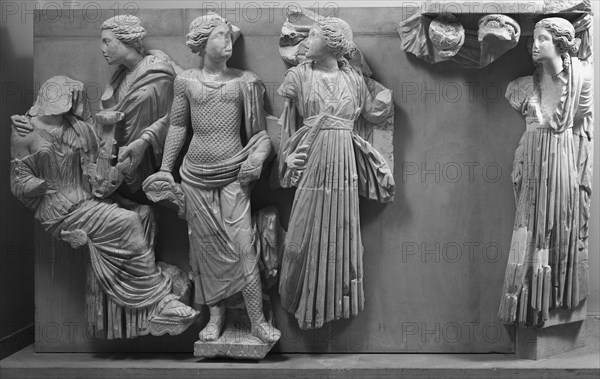 Large Sarcophagus with the Muses, Fragmentary Right Half, mid-3rd century; Thasian? marble, crystalline white; 137 × 224 cm