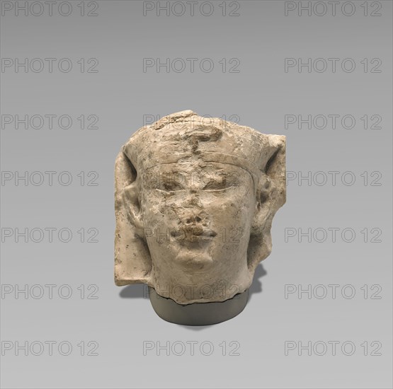 Head of a Ptolemy as Pharaoh, Sculptor's Model, Egypt; 250–50 B.C; Egyptian limestone; 7.7 × 6.8 × 4.8 cm