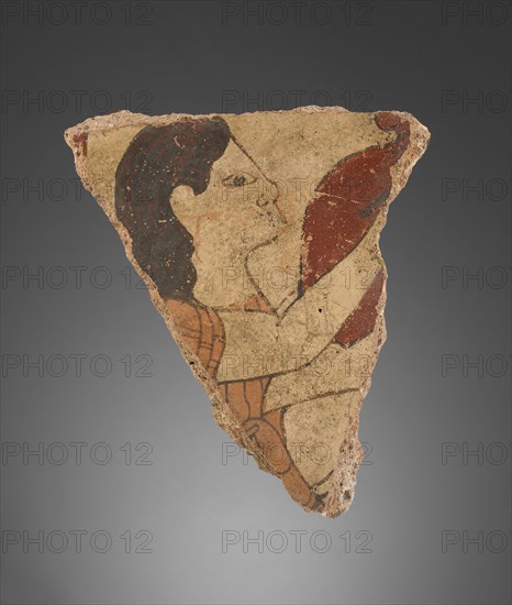 Fragment of a Painted Panel; Caere, Etruria; about 520 - 510 B.C; Terracotta; 19.3 × 3.5 × 22 cm, 7 5,8 × 1 3,8 × 8 11,16 in