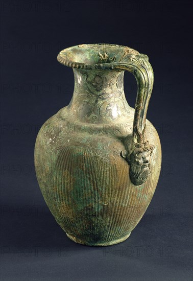 Pitcher with Bacchic Imagery; Alexandria, Egypt; 25 B.C. - A.D. 25; Bronze and silver; 32 × 22 × 20.3 cm