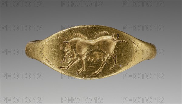 Sow; Etruria, ?, about 500 B.C; Gold; 1.9 × 1 × 0.2 cm, 3,4 × 3,8 × 1,16 in