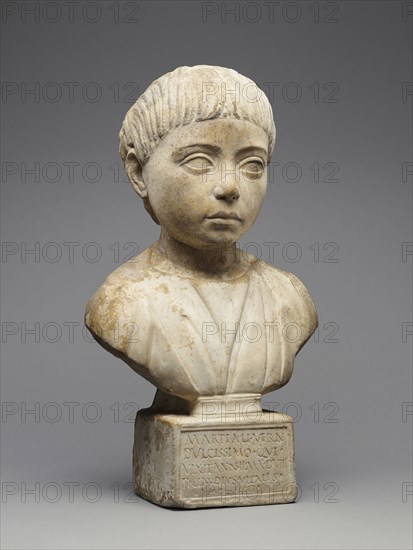 Portrait Bust with Inscription; Roman Empire; A.D. 100–115; Marble; 40.5 × 20 × 10 cm, 15 15,16 × 7 7,8 × 3 15,16 in