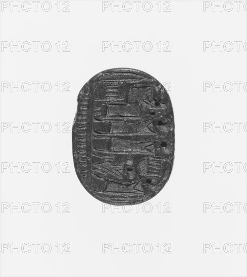 Engraved Scarab; Lyre Player Group; Northern Syria, Syria; second half of 8th century B.C; Dark brown serpentine; 2 × 1.5 × 1 cm