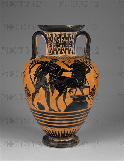 Storage Jar with Herakles Threatening the Centaur Pholos; Attributed to Group of Würzburg 221; Athens, Greece; about 480 - 470
