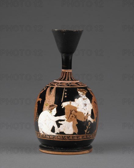 Oil Jar with Helen and Eros; Manner of Meidias Painter, Greek, Attic, active 420 - 390 B.C., Athens, Greece; about 400 B.C