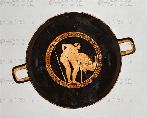 Wine Cup with a Sexual Encounter; Foundry Painter, Greek, Attic, active 500 - 470 B.C., Athens, Greece; about 470 B.C