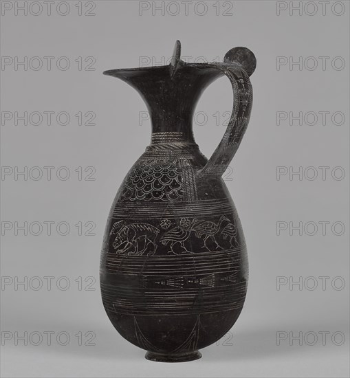 Pitcher with Incised Decoration; Etruria; 640 - 620 B.C; Terracotta; 23.9 × 10.7 cm, 9 7,16 × 4 3,16 in