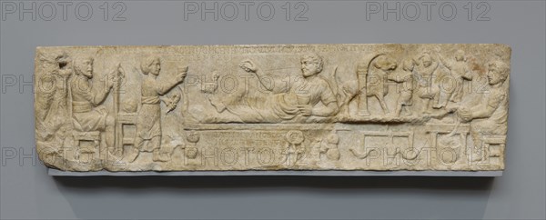 Front Panel from a Sarcophagus; Rome, Italy; about A.D. 180; Marble; 46.5 × 173 × 16 cm, 272.1582 kg