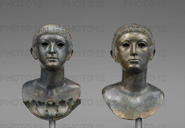 Portrait Busts of Two Youths; Roman Empire; 60 - 70; Bronze and marble