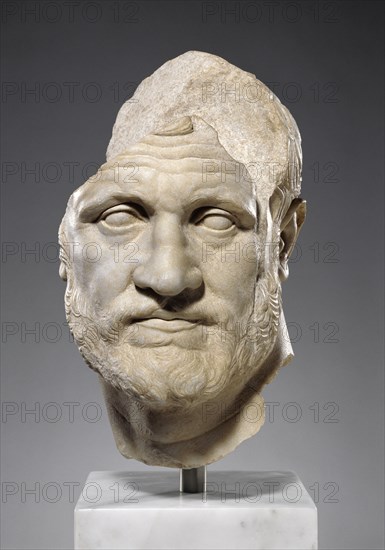 Head of a Bearded Man; Pergamon, Asia Minor; about 150 B.C; Marble; 40.7 × 25 × 31.7 cm, 16 × 9 13,16 × 12 1,2 in