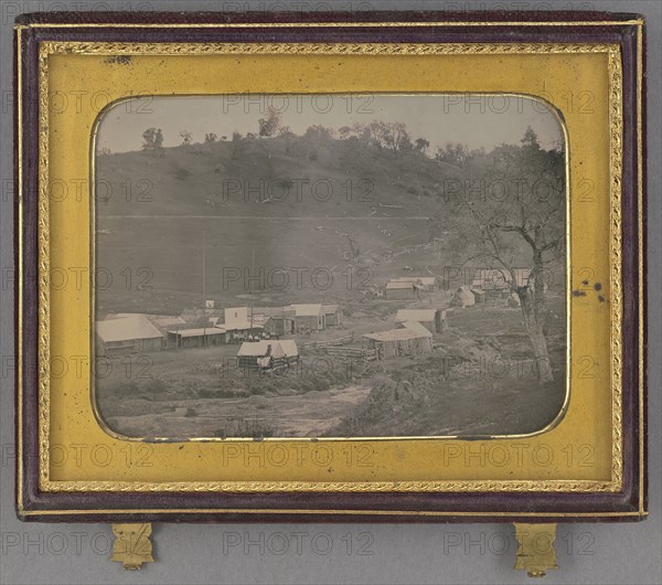 View of California mining town with Rancherie House,  Hotel, and Sweata & Francis Bldg; Robert H. Vance, American, 1825 - 1876